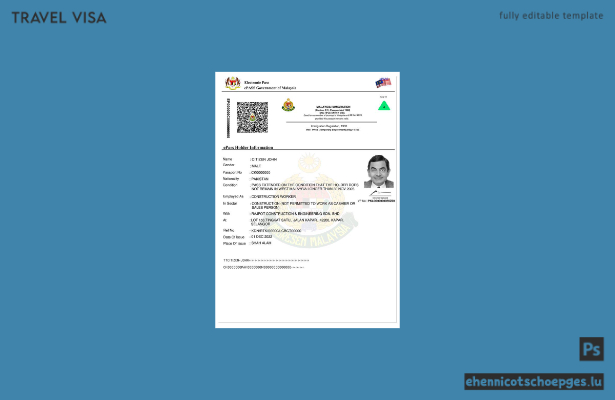 Beispielansicht für ein E-Pass-Einreisevisum für Malaysia